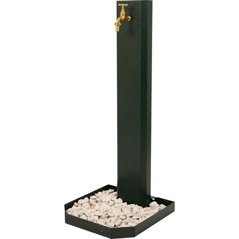 Fontana da Giardino Design a Colonna Ovale Rubinetto in Ottone e Base con Ciottoli Verde (1/5)