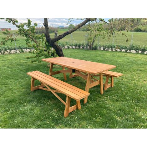 Tavolo da giardino abete 8+2 posti mod village con panche separate (1/5)