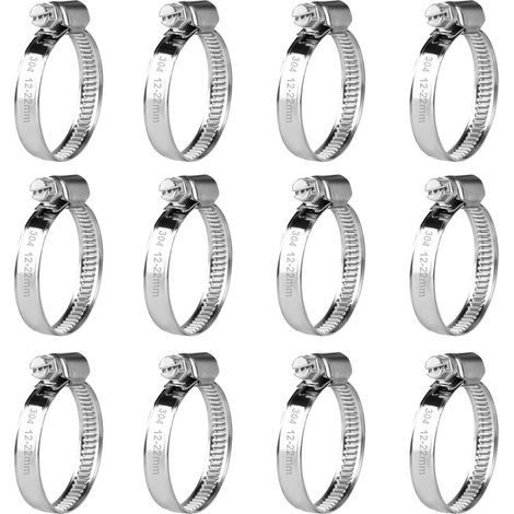 12 Collier de Serrage Réglable 12-22 mm, Acier Inoxydable, Vis Métallique, Collier Durite pour Tuyaux Essence Diesel Piscine
