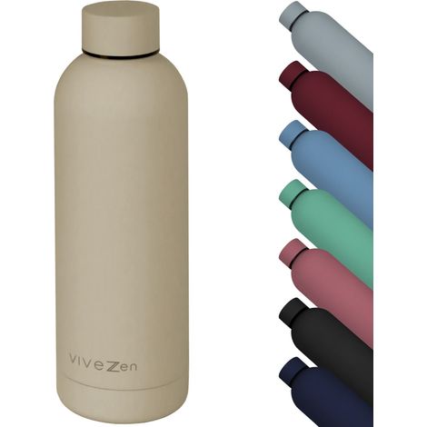 Bouteille, gourde isotherme chaud ou froid en acier inoxydable, réutilisable - 500 ml - Beige - Vivezen (1/5)