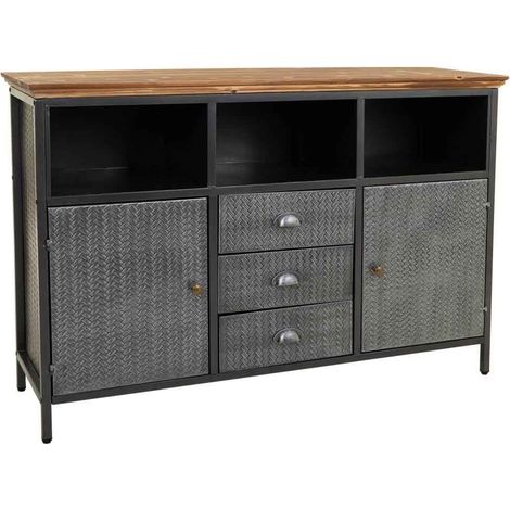 Aparador de metal y madera negro 121,5x36x82,5
