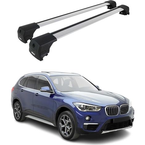 OMAC Barres de toit en aluminium pour BMW X1 F48 2015-2022 – City Crash – ISO/PAS 11154:2006 – Antivol inclus – Charge max 75 kg – 2 barres Argent (1/4)