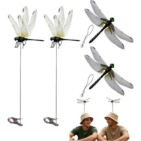Libellule - Lot de 4 - Plastique Et Métal - Répulsif Insecte 3D - Jardin Et Camping - Noir 31cm (1/5)