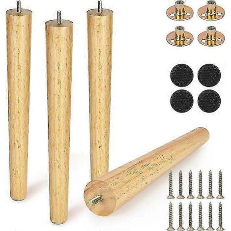 Pieds de meubles en bois assortis, pieds de rechange ronds et fuselés, adaptés aux tables basses et aux tables de chevet, disponibles en différentes essences de bois. (1/5)