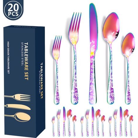 Ménagère 20 pièces en acier inoxydable pour 4 personnes, finition or rose poli. (1/5)