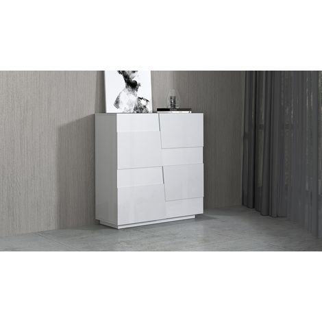 Buffet haut moderne 120 cm blanc brillant Pedro (1/4)