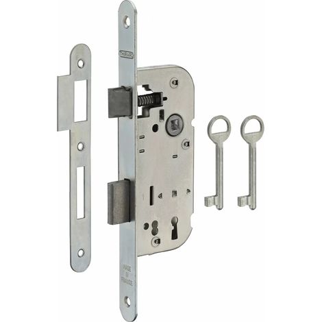 Thirard – Serrure encastrable à clé pour porte de chambre – Axe 40mm – 2 tours – Zingué – 2 clés – Pêne acier – Carré 7mm, entr'axe 70mm