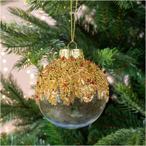 Sfera trasparente con perline oro e rosse (1/3)