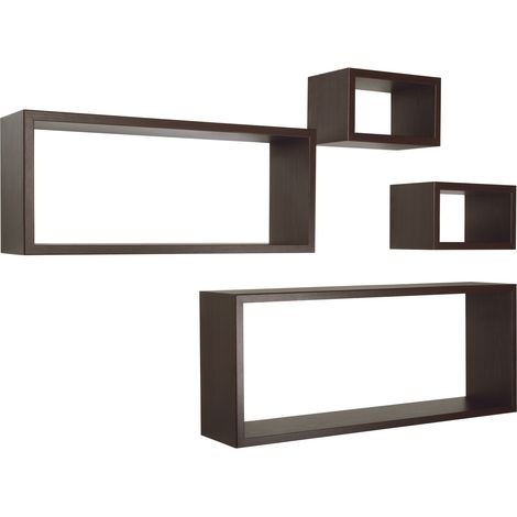 Lot de 4 étagères murales rectangulaires cube moderne Merlino - Wenge (1/4)