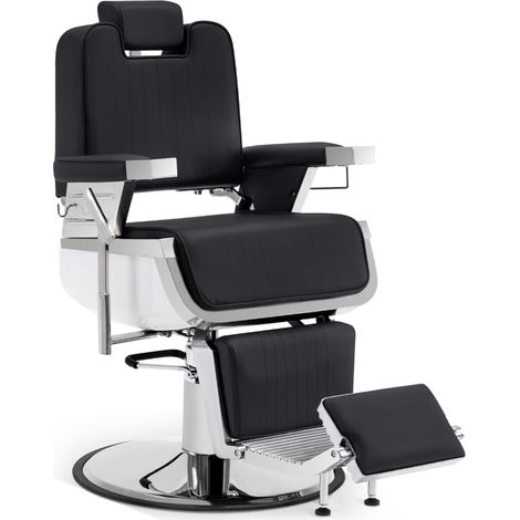 BarberPub Friseurstuhl mit Kopfstütze Kippbar, Friseureinrichtung mit Hydraulikpumpe 360° Drehbar, Bedienungsstuhl Höhenverstellbar, Barber Stuhl Kunstleder, 3823, Silber-Weiß (1/5)