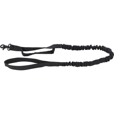 Laisse élastique robuste pour chien avec 2 poignées de contrôle rembourrées, idéale pour le dressage militaire et les promenades nocturnes (noir). (1/5)