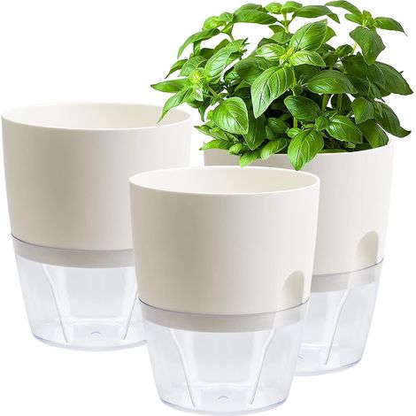 3 pièces Pots de Fleurs Blanc 15.3cm Largeur, Automatique Pots avec Système D'arrosage Automatique, Pot de Fleurs Transparent avec Niveau d'eau Visuel pour Plantes d'Intérieur et d'Extérieur