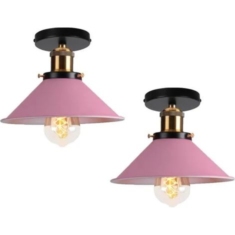 U-DO LOT DE 2 Plafonnier Cage en Fer Rose Foncé E27 22CM Lampe de Plafonde Luminaire Vintage Lustre Intérieur Industriel (1/4)