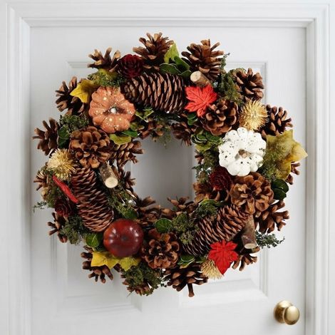 Harvest Autumn Leaves Pumpkin Wreath (1/2)