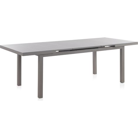 Ausziehbarer Aluminiumtisch in Taupe mit Glasplatte, 180/240 x 100 cm (1/2)