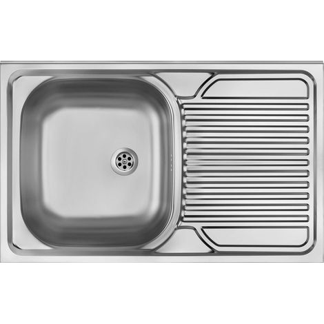 Lavello cucina da appoggio in acciaio inox con 1 vasca e gocciolatoio destro 80x50 cm finitura satinato - Tavo