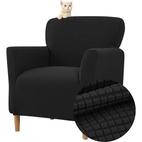 Housse élastique fauteuil 1 place, housse fauteuil jacquard housse club Chesterfield protège-fauteuil lavable salon tub chaise (Noir) (1/5)