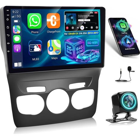[2G+64G] Android Autoradio pour C4 DS4 C4L 2013-2017 avec sans Fil Carplay et Android Auto, Écran Tactile HD de 9 Pouces avec GPS/WiFi/Bluetooth/EQ/FM RDS (1/5)