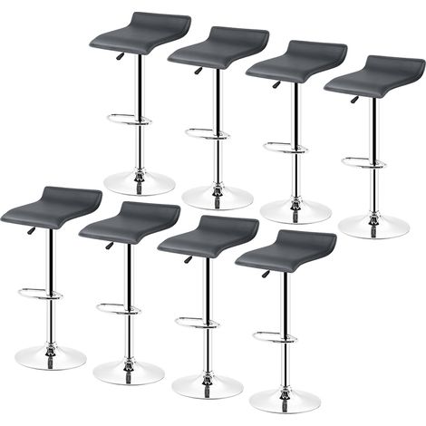 Tabourets de Bar Manhattan en Similicuir, (Lot de 8, Noir) Hauteur Reglable, Barre Repose-Pieds Chromes, Rotatif a 360 Degr (1/5)
