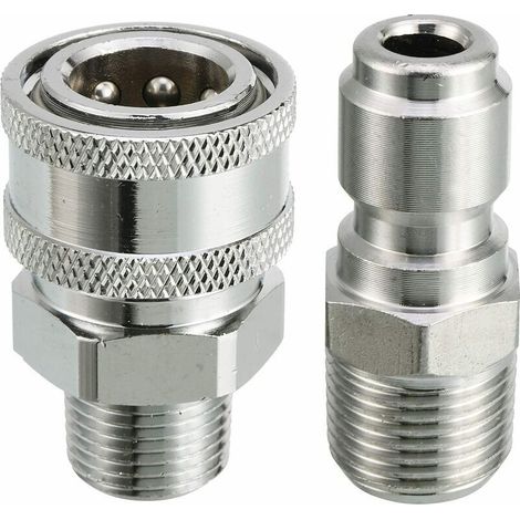 Schnellkupplungs-Adapterset für High-druckreiniger, 9.5 mm Außengewinde, 5000 PSI. 3/8"-Schnellkupplungsset – Außengewinde. (1/4)