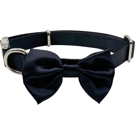 Collier pour Chien mâle avec nœud Papillon pour Mariage, Tissu Bleu élégant satiné, détails argentés, pour Petit Chien, Taille Moyenne, Grand M/32-50 cm (1/5)