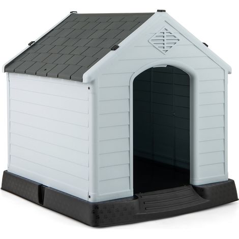 Niche pour petit chien en plastique PP avec sol surélevé et toit amovible imperméable pour jardin, terrasse et extérieur (1/5)