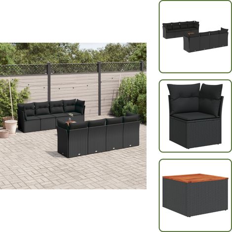 9-tlg. Garten-Sofagarnitur mit Kissen Schwarz Poly Rattan - Gartenmöbel Set - Outdoor Möbel - Rattan Sofa - Lounge Set - Esstisch (1/5)