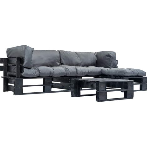 Lot de 4 Canapés de jardin palette Canapé relax - Banc de jardin avec coussins gris Bois BV873260 - BonneVie (1/4)