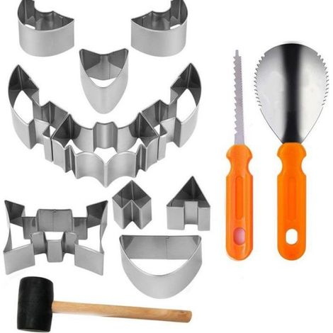 Kit Sculpture Citrouille - 3 Outils + 10 Emporte-Pièces - Pour Halloween Famille - 1 Set