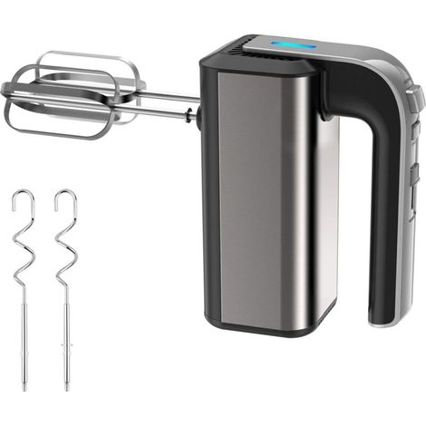 Batteur Electrique, 500W à 5 Vitesses Batteur Fouet Cuisine électrique, Batteur sur socle avec 2 crochets pétrisseurs en acier inoxydable Acier Inoxydable pour Gateaux Confitures et Crème etc (Black)- (1/5)