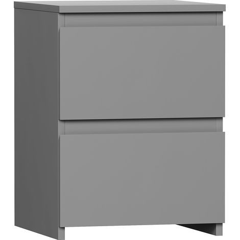 Denver 2 Drawer Bedside Table Cabinet Chest Nightstand Bedroom Furniture, Grey