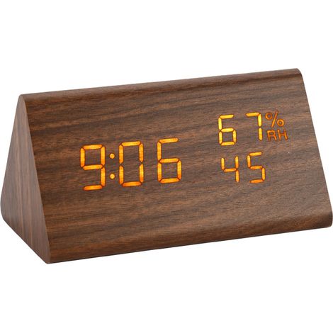 Horloge Triangulaire - Bois Naturel - Affichage Température Humidité - Commande Vocale - Réveil Numérique - 1 Pièce (1/5)