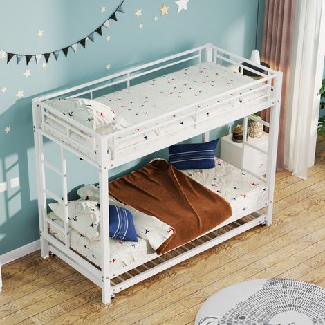 Letto a castello 90x200 cm bianco in metallo con letto estraibile e sponde alte (1/5)