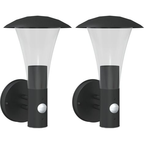 Lot de 2 appliques murales d'extérieur avec capteur de mouvement 17,5 x 17,5 x 28 cm en acier inoxydable noir (1/5)