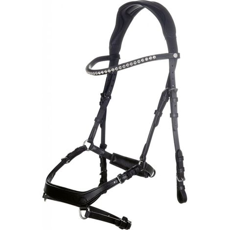 Briglia in cuoio con nuca larga e brillantini completa di redini in tela modello Pro Anatomic: pony, marrone 2400 (1/5)