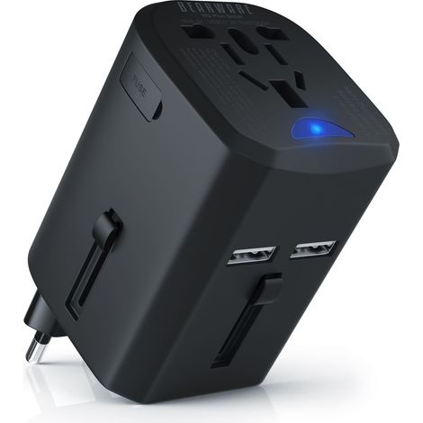 BEARWARE Universal Reiseadapter mit USB Ladestation für über 140 Länder/Regionen /2x USB Buchse (1/5)