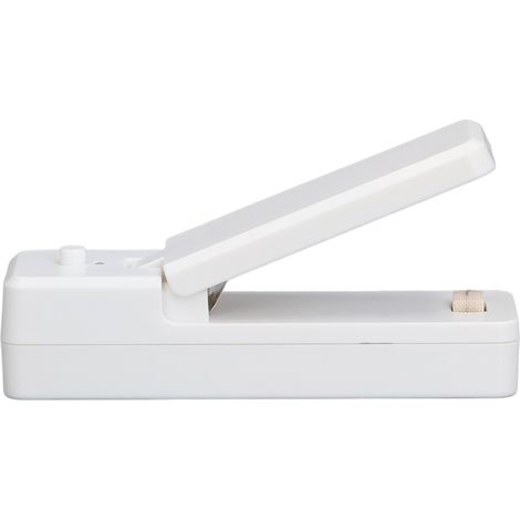 Mini machine à sceller portable aimantée au dos, clip de fermeture pour sachets plastique, scelleuse de snacks rechargeable USB (avec batterie intégrée) blanc