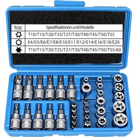 Socket Wrench Set:E4-E20 T10-T60 Female and Male Socket Wrench Inserts with Torx T10-T55 Bit and 3/8" Adapter (1/5)