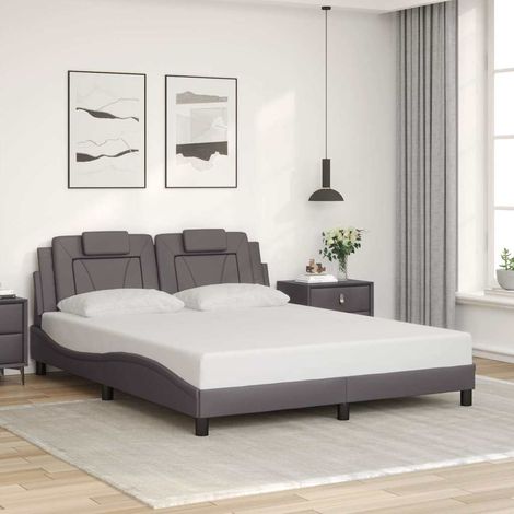 Cadre de lit avec tête de lit gris en similicuir 160 x 200 cm, sans matelas - PANGIVO (1/5)