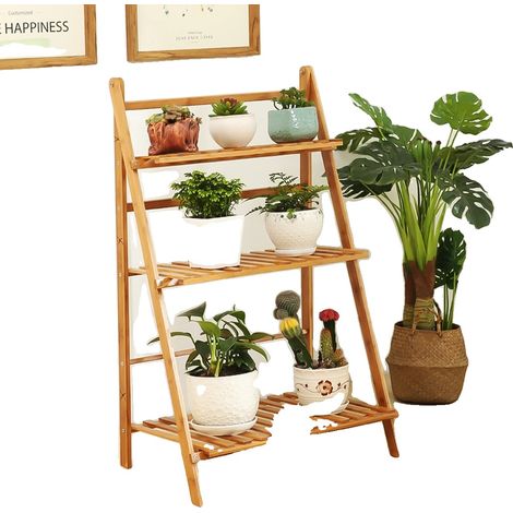 Support de Plantes, Design à 3 Niveaux, Construction en Bambou Solide, Naturel, L (1/2)