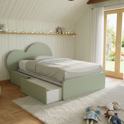 Letto a cuore 1 piazza e mezza con cassettoni - 120x190 cm - Made in Italy - Salvia