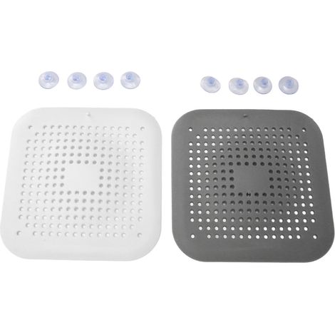 Lot de 4 crépines plates en silicone avec ventouses pour évier, empêchant le colmatage et protégeant la bonde de douche flexible pour cuisine et salle de bain. (1/5)