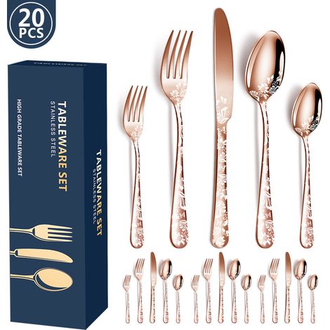 Ensemble de couverts 20 pièces en acier inoxydable, format pour 4 personnes, or rose (1/5)