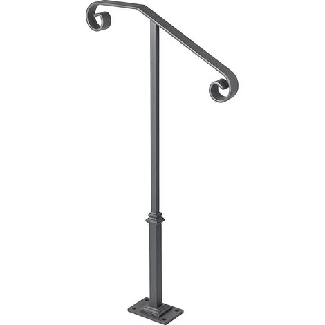 Mophorn Barandilla de Hierro para 1-2 Pasos Pasamanos Metálicos de Hierropara Pasamanos de Metal con Base para Escaleras al Aire Libre Gris (1/5)