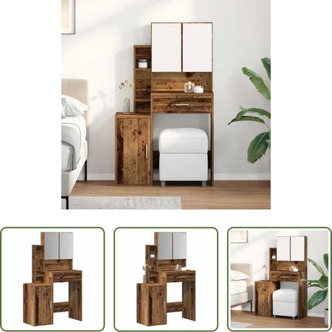 Schminktisch mit Spiegel - Schminktisch mit Regal Altholz 80 x 35 x 132 cm Holzwerkstoff (1/5)
