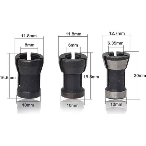 Lot de 6 têtes de mandrin HSS Betterlife, tête d'adaptateur de convertisseur pour perceuses, machine à graver, pour porte-pince de toupie à bois électrique (6/6,35/8 mm) (1/4)