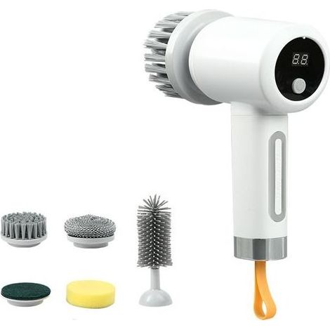 Nettoyeur électrique réglable 3 vitesses avec 5 brosses Brosse de douche pour baignoire, carrelage, joint, sol, WC, cuisine, mur, maison, appartement, voiture, plinthe Outil ménager polyvalent (1/4)