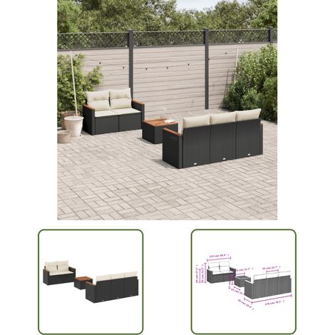 The Living Store 6-tlg. Garten-Sofagarnitur mit Kissen Schwarz Poly Rattan - Gartenmöbel - Esstisch - Lounge Set - Rattan Möbel - Outdoor Sofa (1/3)