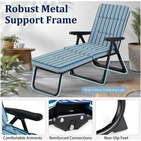 Jardin Balcon et Camping Chaise Longue Pliante Transat Bain de Soleil Extérieur avec Coussin Moelleux Dossier Inclinable Bleu (1/5)