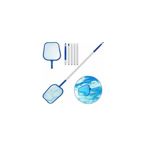 Écumoire de piscine – Filet à mailles fines en PP – Mât télescopique aluminium 120 cm – Pour nettoyage rapide de débris (1/5)